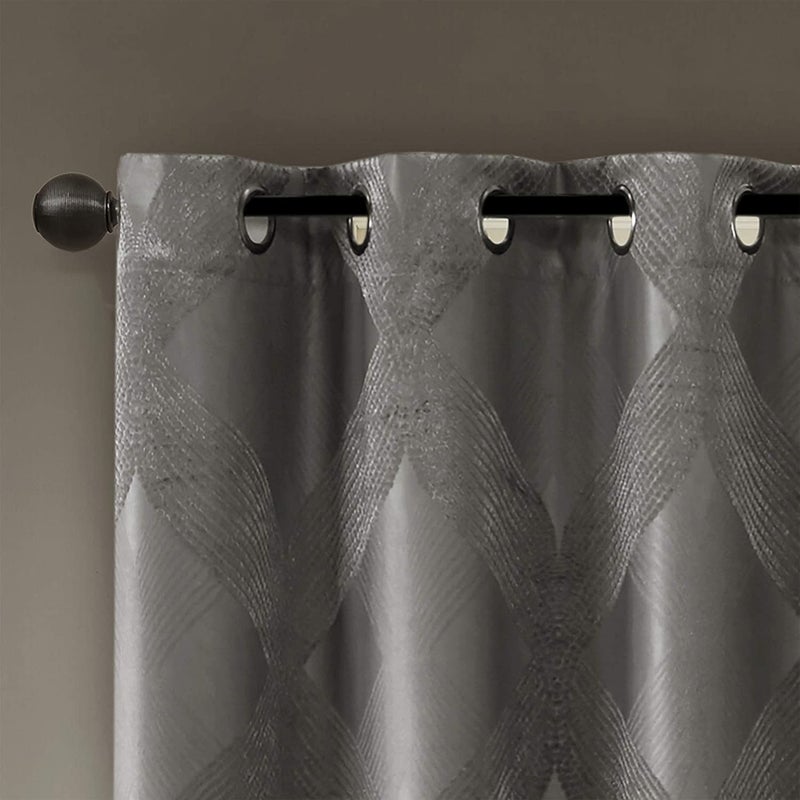 SUNSMART Sun Smart Bentley Total Blackout Curtains Window, Ogee Knitted Jacquard, Grommet Top Living Room Decor, Thermal Insulated Light Blocking Drape for Bedroom and Apartments 50x84, Charcoal - Image 3